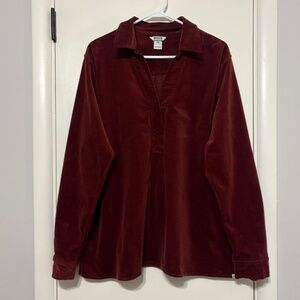 Duluth Trading Co #30873 Women’s L/S Burgundy Corduroy Popover Shirt Top XXL/2XL